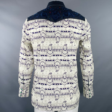 ROBERT GRAHAM Size L Cream Navy Embroidery Cotton Western Long Sleeve Shirt