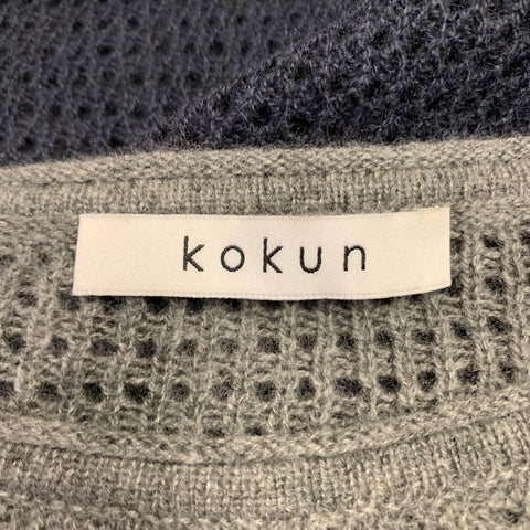 KOKUN Size XS Grey Navy Cashmere Ombre Open Knit Pullover