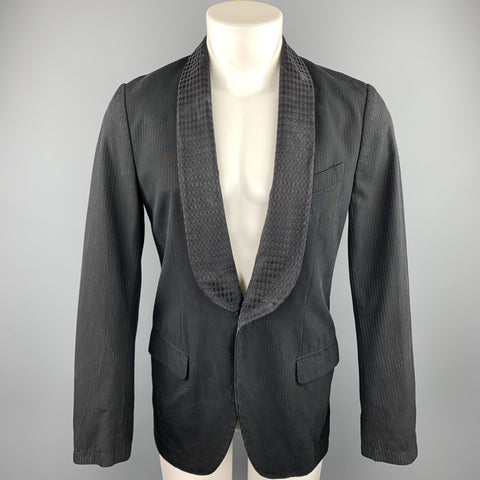 DRIES VAN NOTEN Size 36 Black on Black Stripe Cotton / Rayon Sport Coat