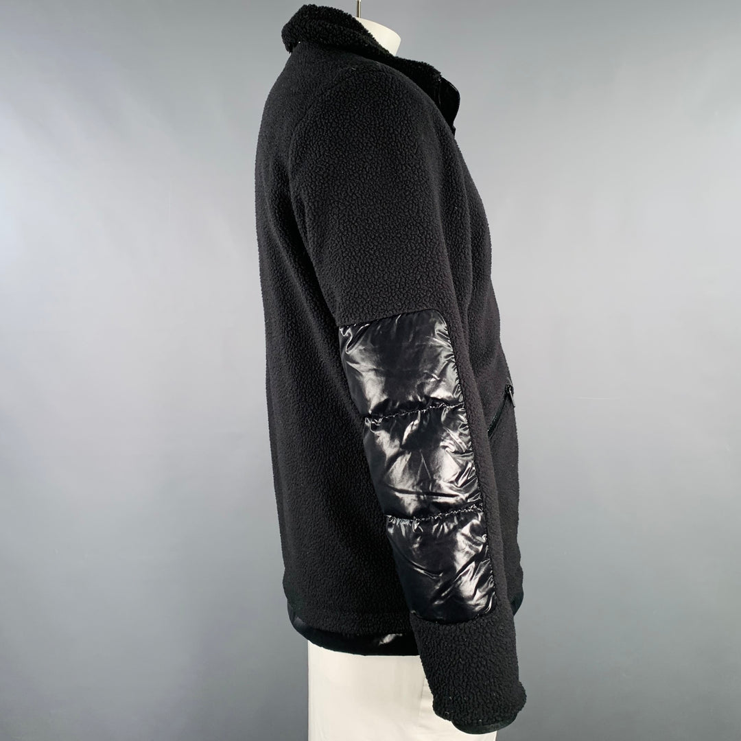 MONCLER Size L Black Mixed Fabrics Down Filled Zip Up Jacket