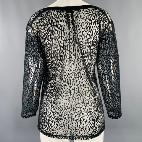 SAINT LAURENT Size S Black Lyocell Blend See Through Animal Print Casual Top