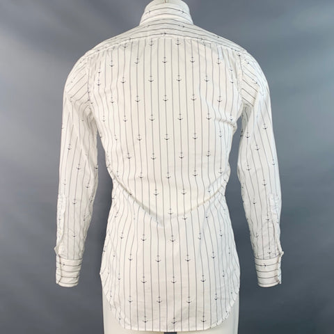 THOM BROWNE Size S White Navy Nautical Pinstripe Cotton One Pocket Long Sleeve Shirt