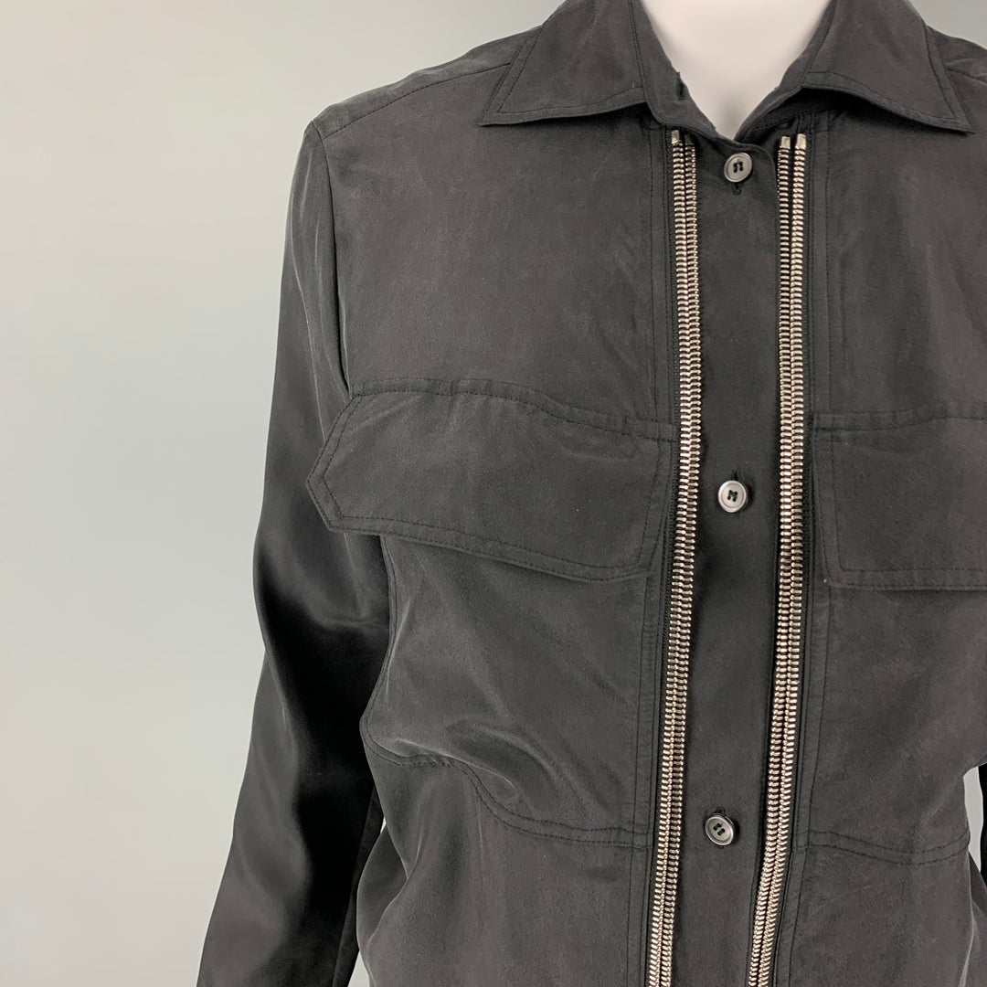 MCQ by ALEXANDER MCQUEEN Size XS Black Silk Patch Pockets Shirt