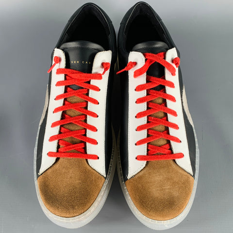 OLIVER CABELL Size 11 Black Multi Color Leather Color Block Lace-Up Sneakers