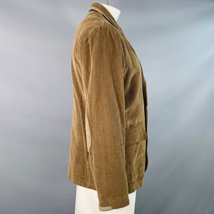 RRL by RALPH LAUREN Size XL Brown Corduroy Cotton Suede Trim Notch Lapel Jacket