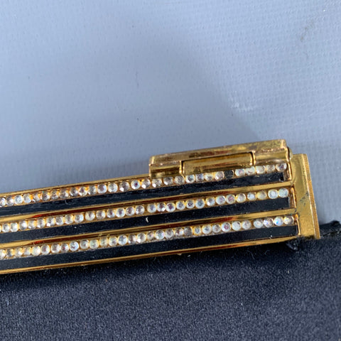 JUDITH LEIBER Black Gold Silk Rhinestones Clutch Handbag