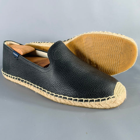 SOLUDOS Size 9.5 Black Beige Leather Espadrille Loafers