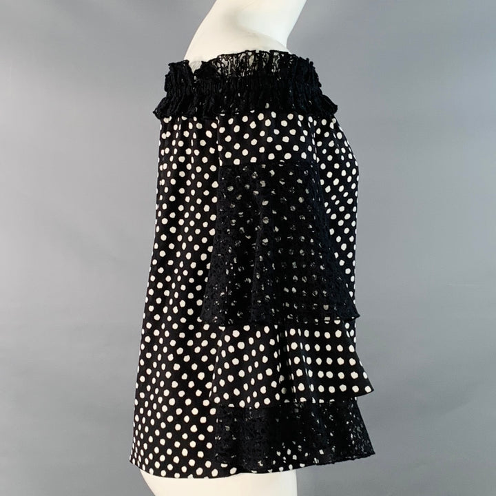 MICHAEL KORS Size XS Black White Silk Polka Dot Layered Sleeves Off-Shoulder Blouse