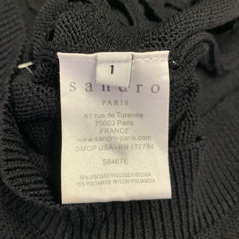 SANDRO Size S Black Viscose Nylon See Through Long Sleeve Pullover