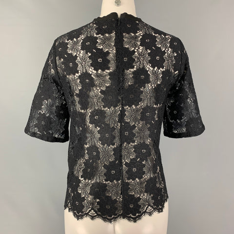 SANDRO Size 2 Black Polyamide Blend Short Sleeve Dress Top