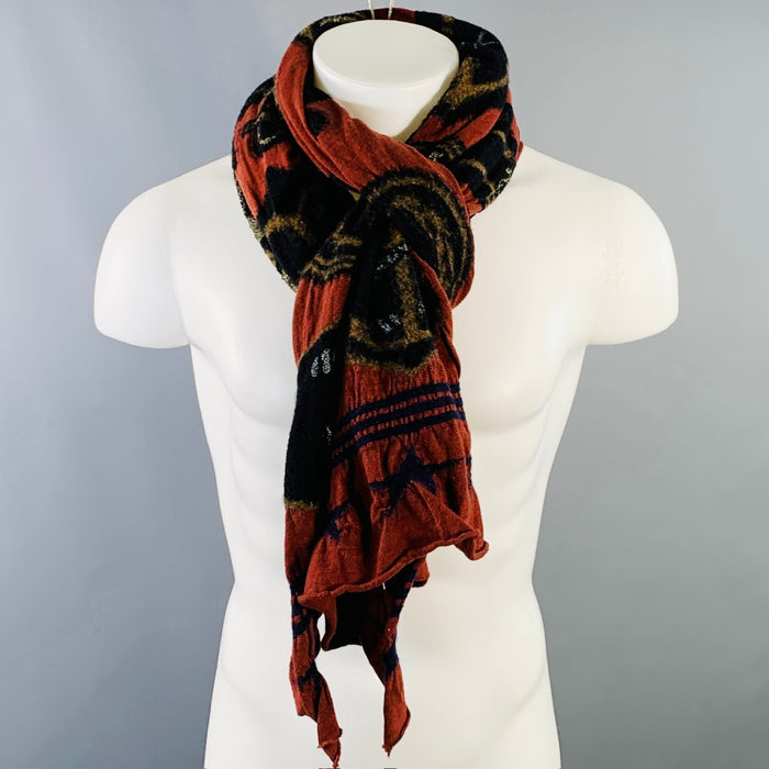 KAPITAL Orange Black Metallic Nautical Stars Oversized Wool Scarf