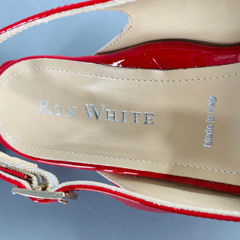 RON WHITE Size 6.5 Red Patent Leather Slingback Sandals