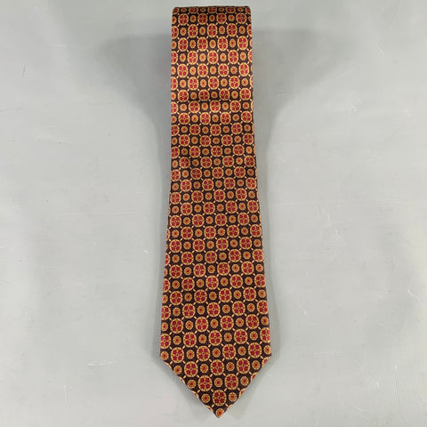 O'CONNELL'S Black Brown Red Abstract Floral Silk Tie