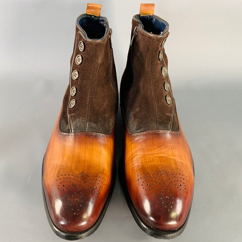 CONNAISSEUR Size 13 Brown Antique Leather Suede Side Zipper Boots