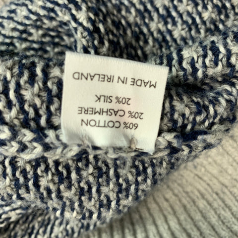 INIS MEAIN Size XL Navy Grey Knit Cotton Silk Cashmere Buttoned Pullover