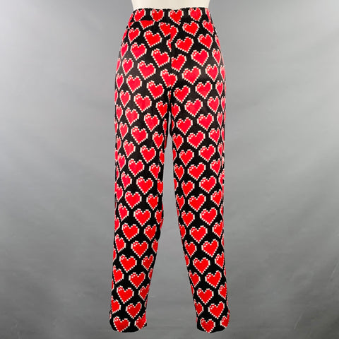 MOSCHINO Size 8 Black Red Viscose Heart Elastic Waistband Casual Pants