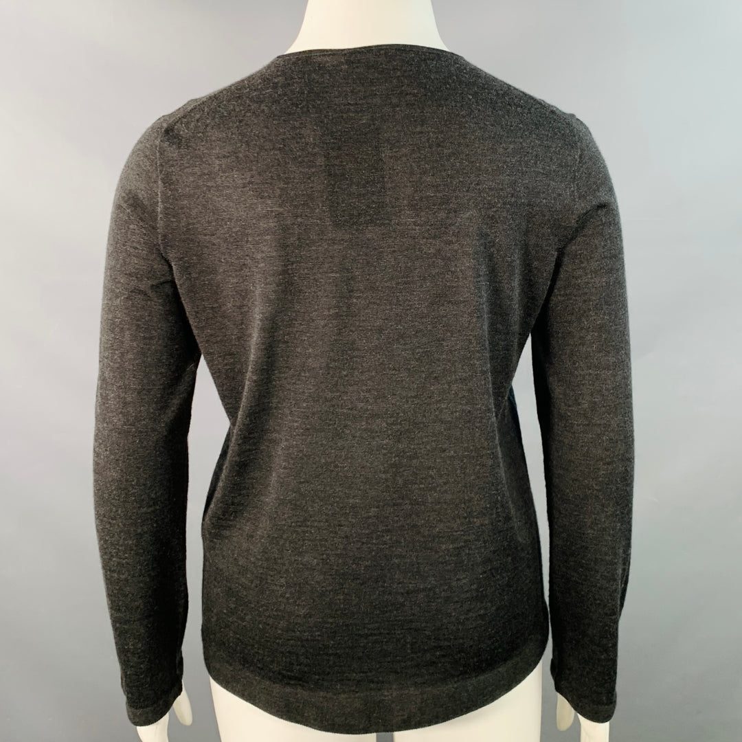 AKRIS Size 12 Charcoal Grey Cashmere Silk Jersey Crew Neck Pullover