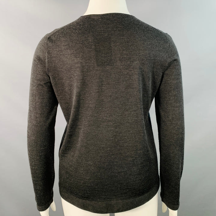AKRIS Size 12 Charcoal Grey Cashmere Silk Jersey Crew Neck Pullover