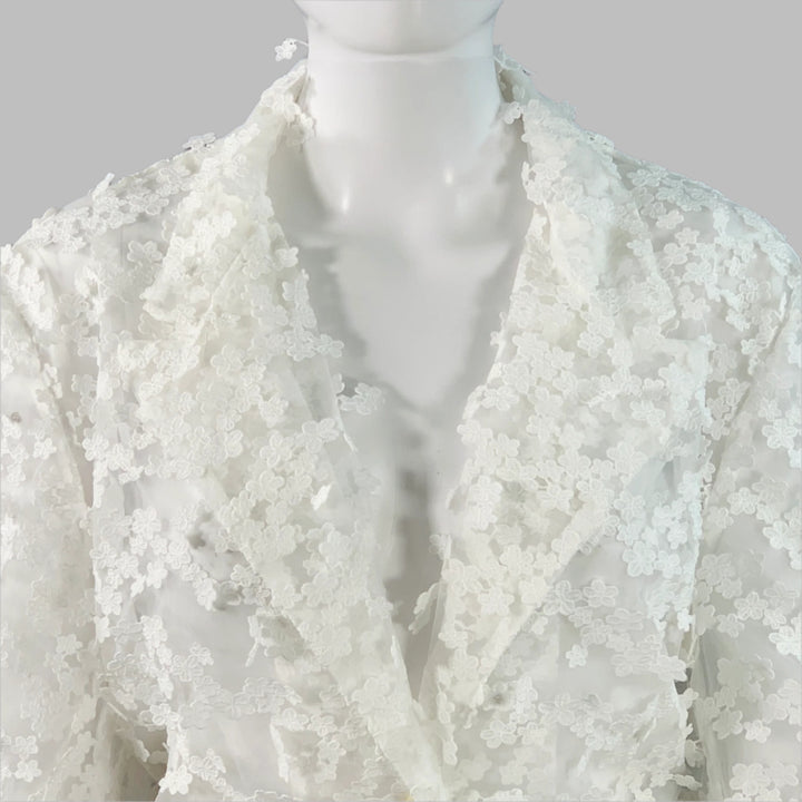 CYNTHIA ROWLEY Size M White Polyester Lace Peak Lapel Pantsuit