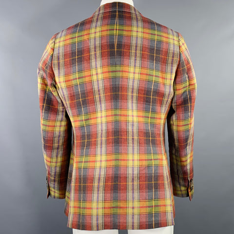 ETRO Size 38 Multi Color Plaid Linen Cotton Double Button Sport Coat