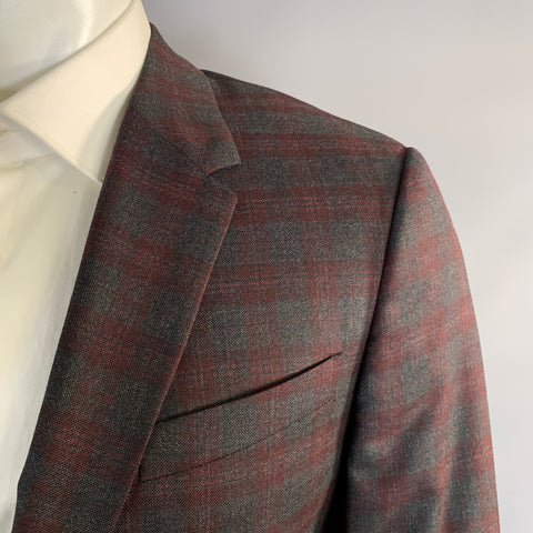 VALENTINO FW2017 Chest Size 38 Grey Burgundy LV3CE5003ER Plaid Wool 32 32 Suit