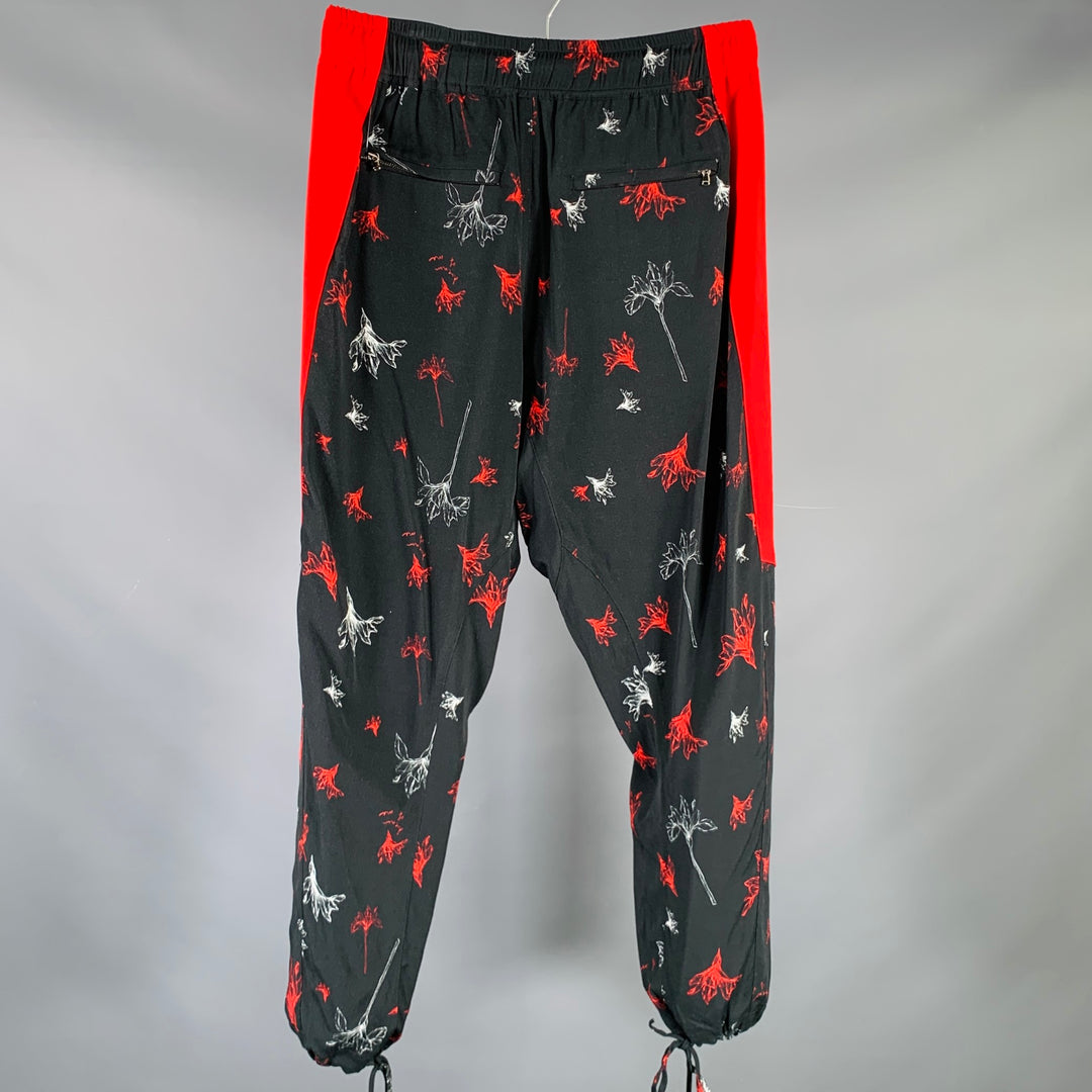 PRABAL GURUNG Size S Black Red Floral Lounge Casual Pants