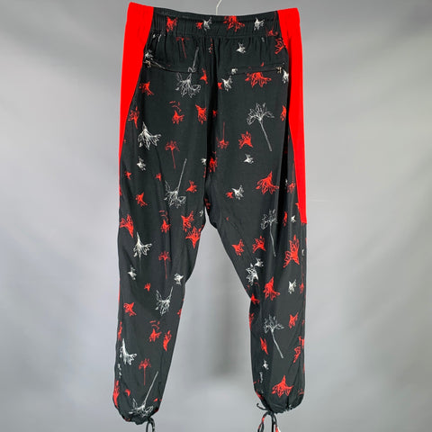 PRABAL GURUNG Size S Black Red Floral Lounge Casual Pants