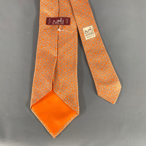 HERMES Orange White Geometric Silk Tie