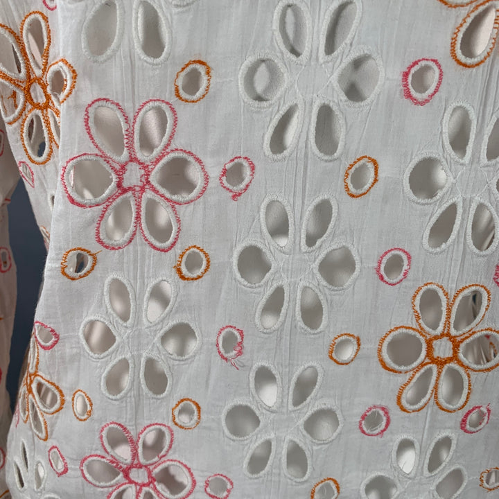 RAMY BROOK Size XL White Pink Orange Cotton Cut Out Button Up Casual Top