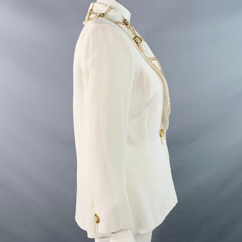 VICTORIA ROYAL Size 12 Cream Polyester Beaded Shawl Collar Jacket Blazer