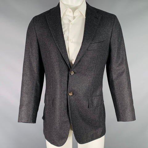 KITON Size 36 Heather Charcoal Grey Cashmere Notch Lapel Sport Coat