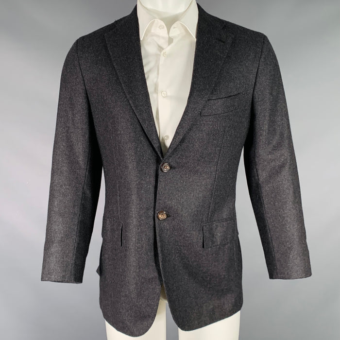 KITON Size 36 Heather Charcoal Grey Cashmere Notch Lapel Sport Coat