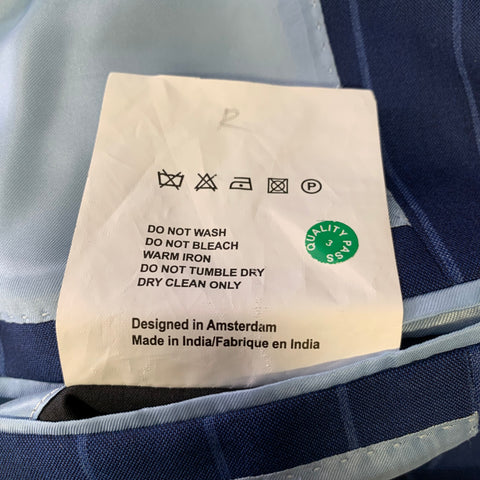 Costume ATELIER MUNRO Laine à Rayures Bleues et Bleu Ciel Revers Pointus Taille 38
