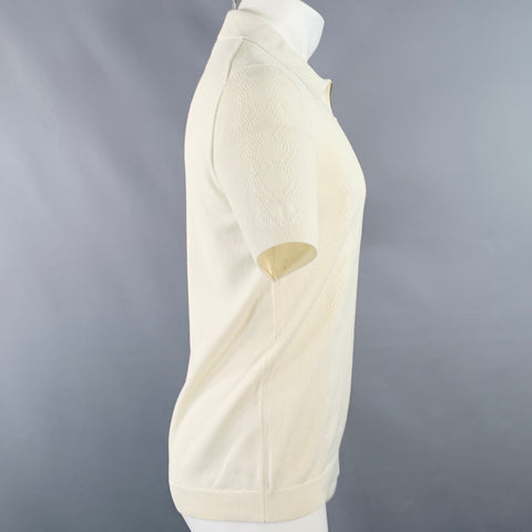 REISS Size M Rodrigo Cream Knit Cotton Blend Zip Up Polo