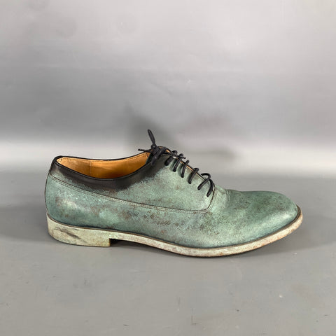 MAISON MARTIN MARGIELA Size 8 Turquoise Teal Painted Leather Lace Lace Up Shoes