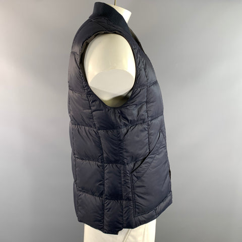 BRUNELLO CUCINELLI Size XL Grey Blue Quilted Wool Reversible Vest