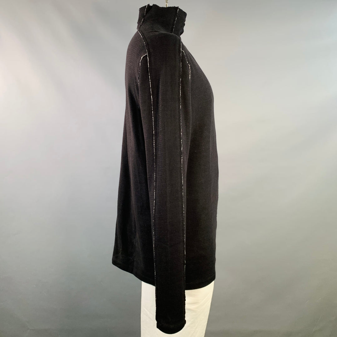 THOM KROM Size XL Black White Cotton Blend Raw Edge Reverse Seam Turtleneck Pullover