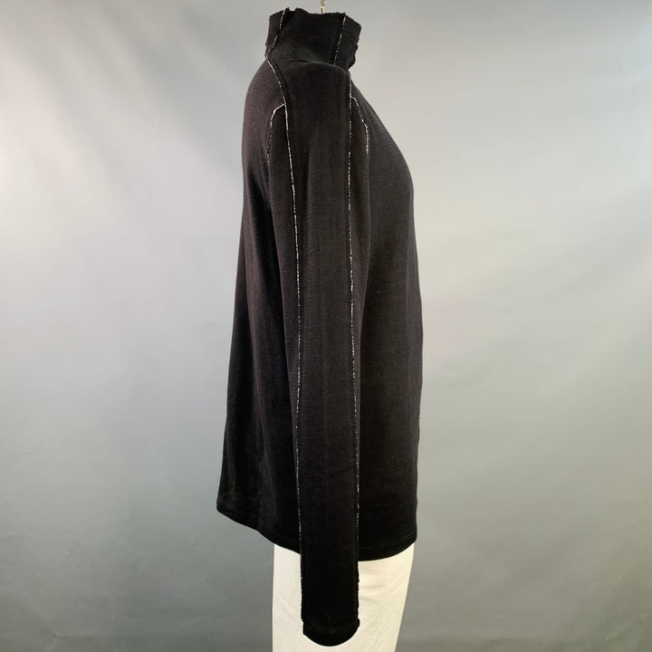 THOM KROM Size XL Black White Cotton Blend Raw Edge Reverse Seam Turtleneck Pullover