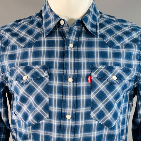 LEVI STRAUSS Size S Blue White Plaid Cotton Western Long Sleeve Shirt