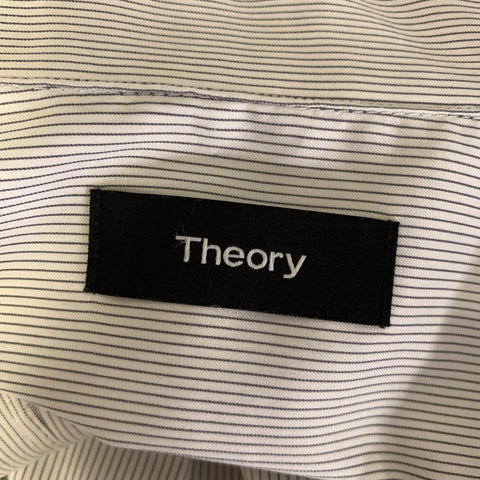 THEORY Size S White Grey Pinstripe Cotton Blend Spread Collar Long Sleeve Shirt