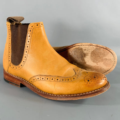 GRENSON Size 7 Beige Leather Perforated Wingtip Chelsea Boots