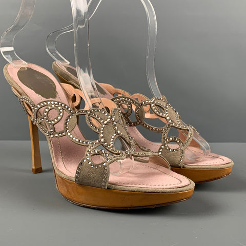 RENE CAOVILLA Talla 10.5 Sandalias con plataforma recortadas de gamuza rosa gris