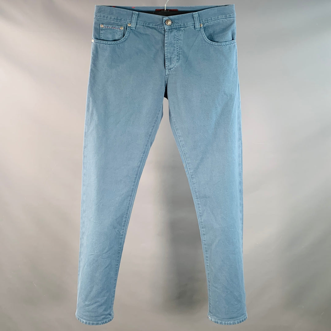 ISAIA Size 34 Blue Cotton Selvedge Twill Straight Button Fly Casual Pants