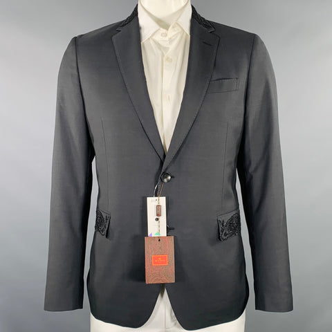 Veste de sport en laine noire perlée à revers cranté ETRO Taille 42