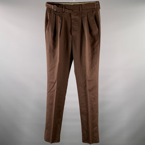LARDINI Size 31 Brown Herringbone Wool Silk Pants