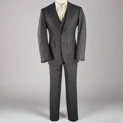 JOSEPH ABBOUD Size 40 Grey Cream Stripe Wool Suit