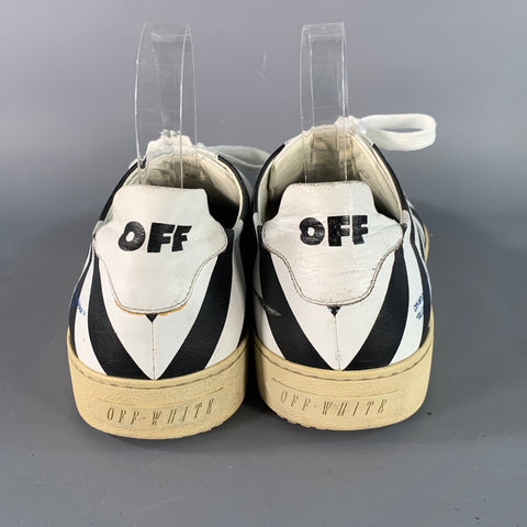 OFF-WHITE Size 9 Black White Stripe Leather Sneakers