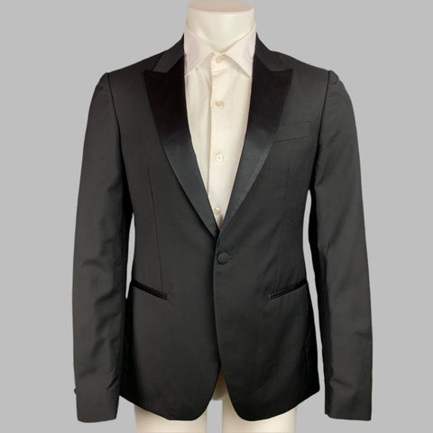 JOHN VARVATOS Size 38 Black Wool Mohair Peak Lapel Sport Coat
