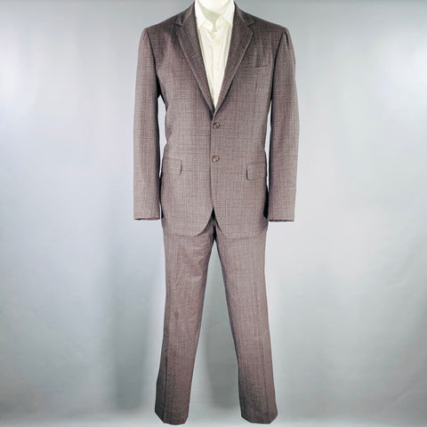 Costume en laine SARTORIO taille 44 marron gris à carreaux et revers crantés