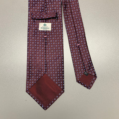 BORRELLI Burgundy Blue Squares Silk Tie